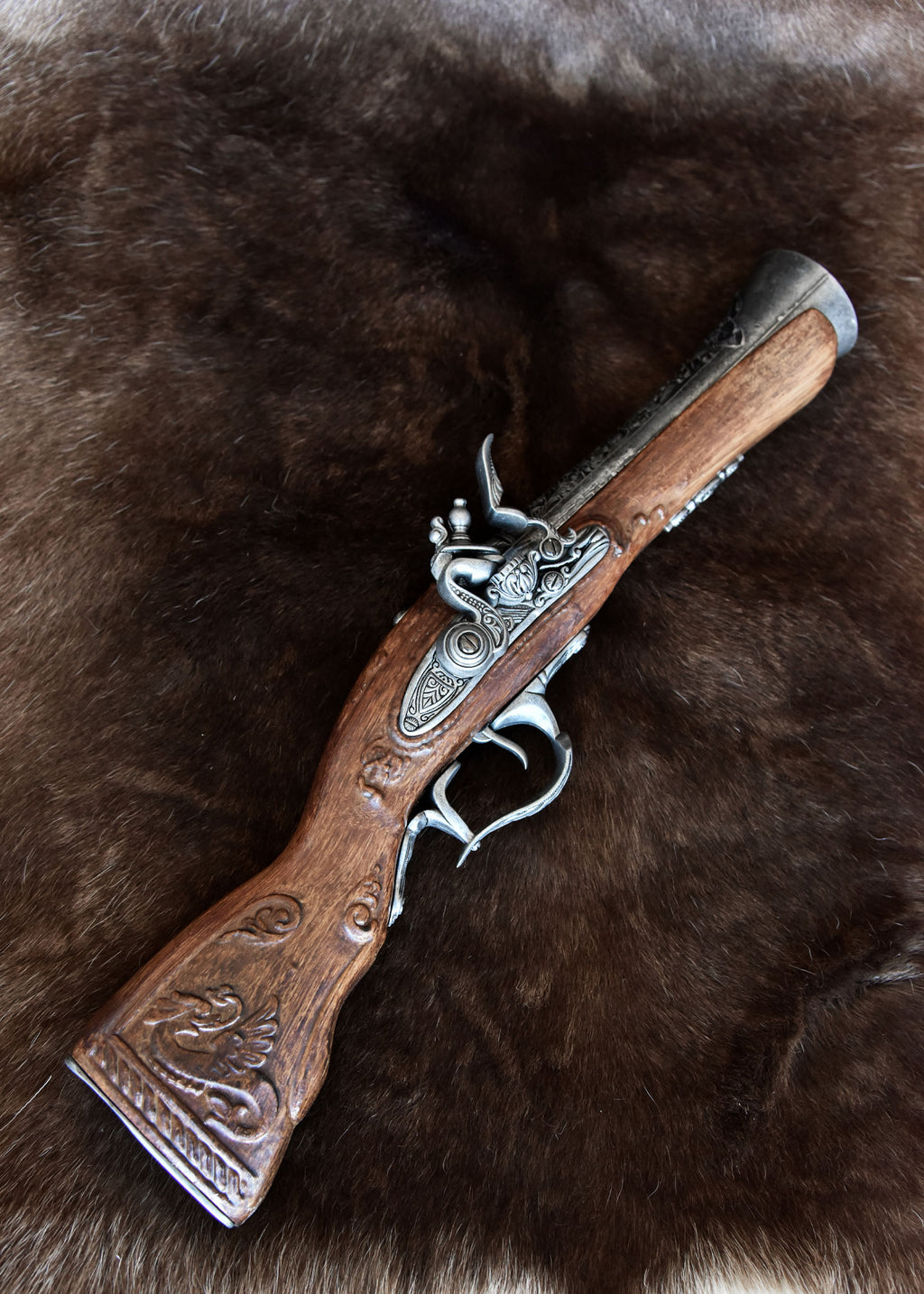 Fusil pirate tromblon court argenté à silex, 18e siècle Pirates Wares