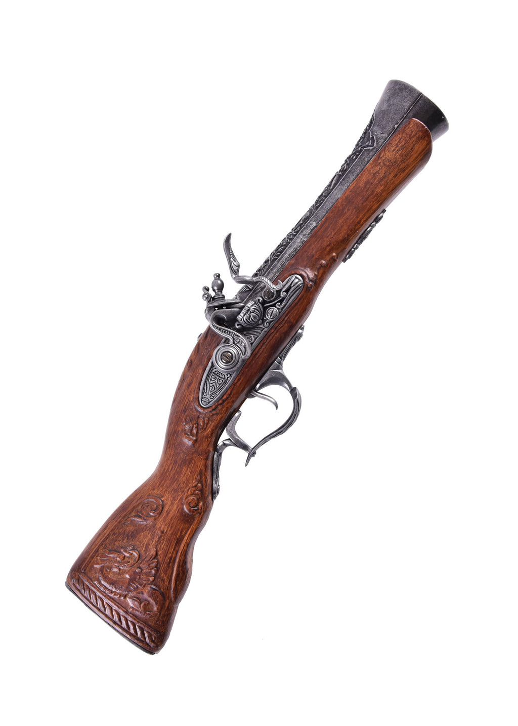 Fusil pirate tromblon court argenté à silex, 18e siècle Pirates Wares