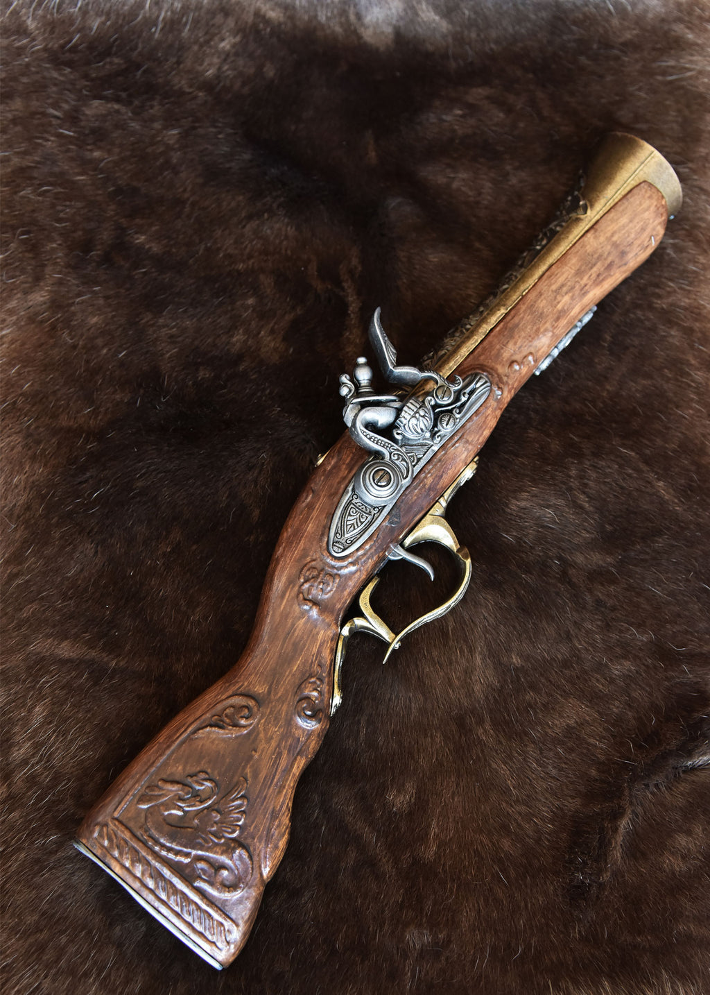 Fusil pirate tromblon court laiton à silex, 18e siècle Pirates Wares