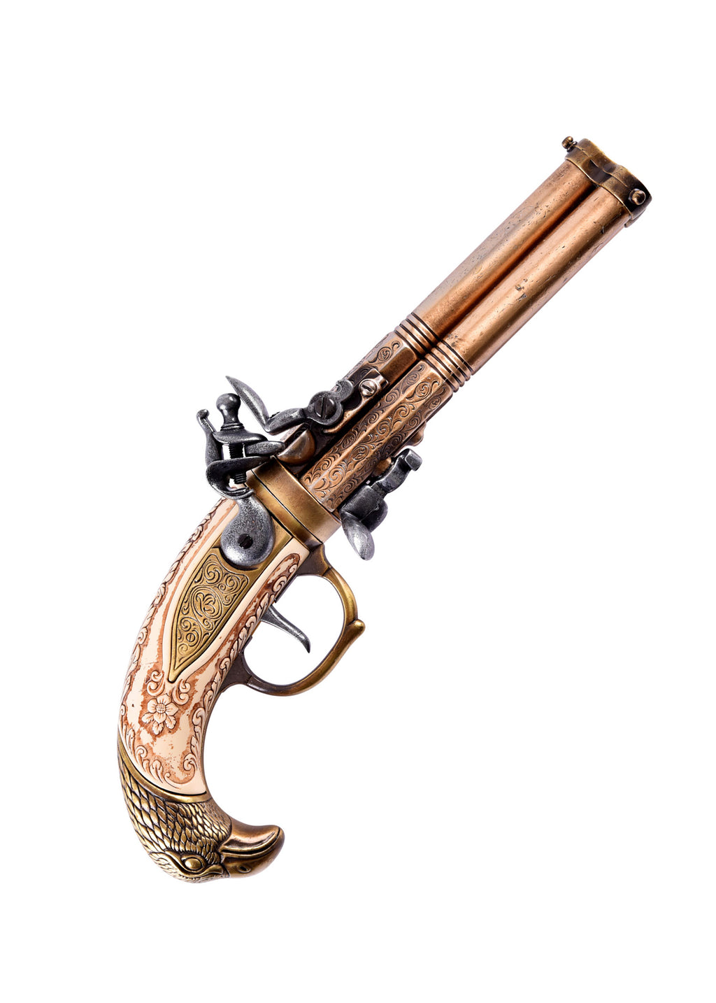 Pistolet pirate à trois canons laiton, 18e siècle Pirates Wares