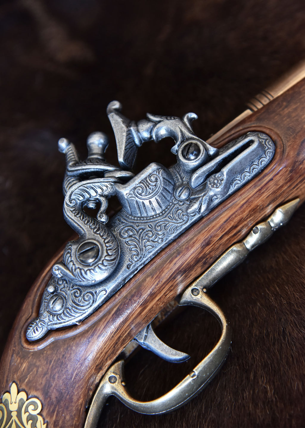 Pistolet pirate laiton à silex, 17e siècle Pirates Wares