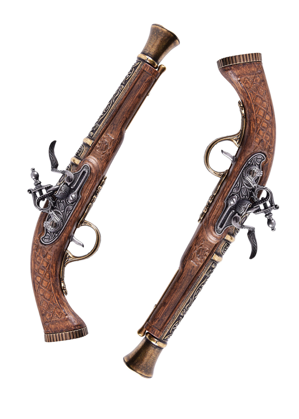 Pistolets de pirates laiton, set de 2 tromblons, 18e siècle Pirates Wares
