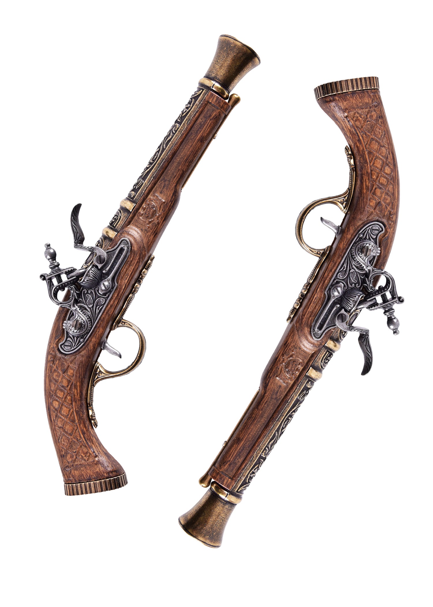 Pistolets de pirates laiton, set de 2 tromblons, 18e siècle Pirates Wares